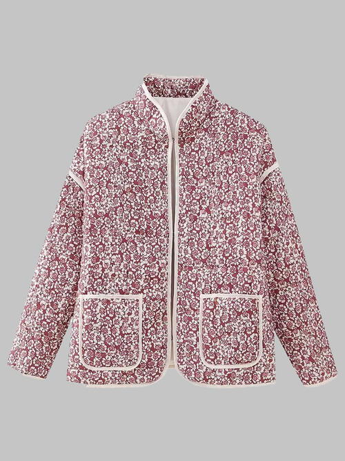 Floral Open Front Puffer Jacket with Pockets BLUE ZONE PLANET