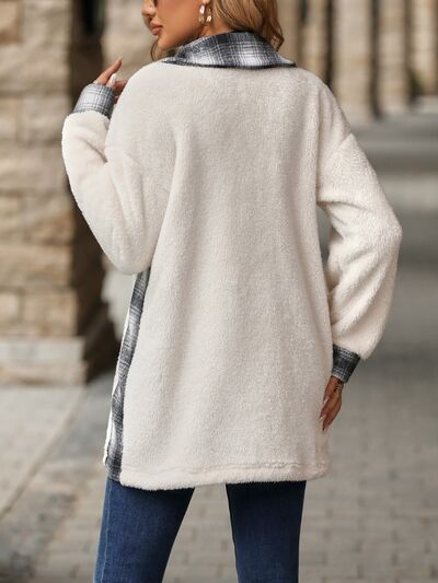 Blue Zone Planet |  Plaid Contrast Dropped Shoulder Coat BLUE ZONE PLANET