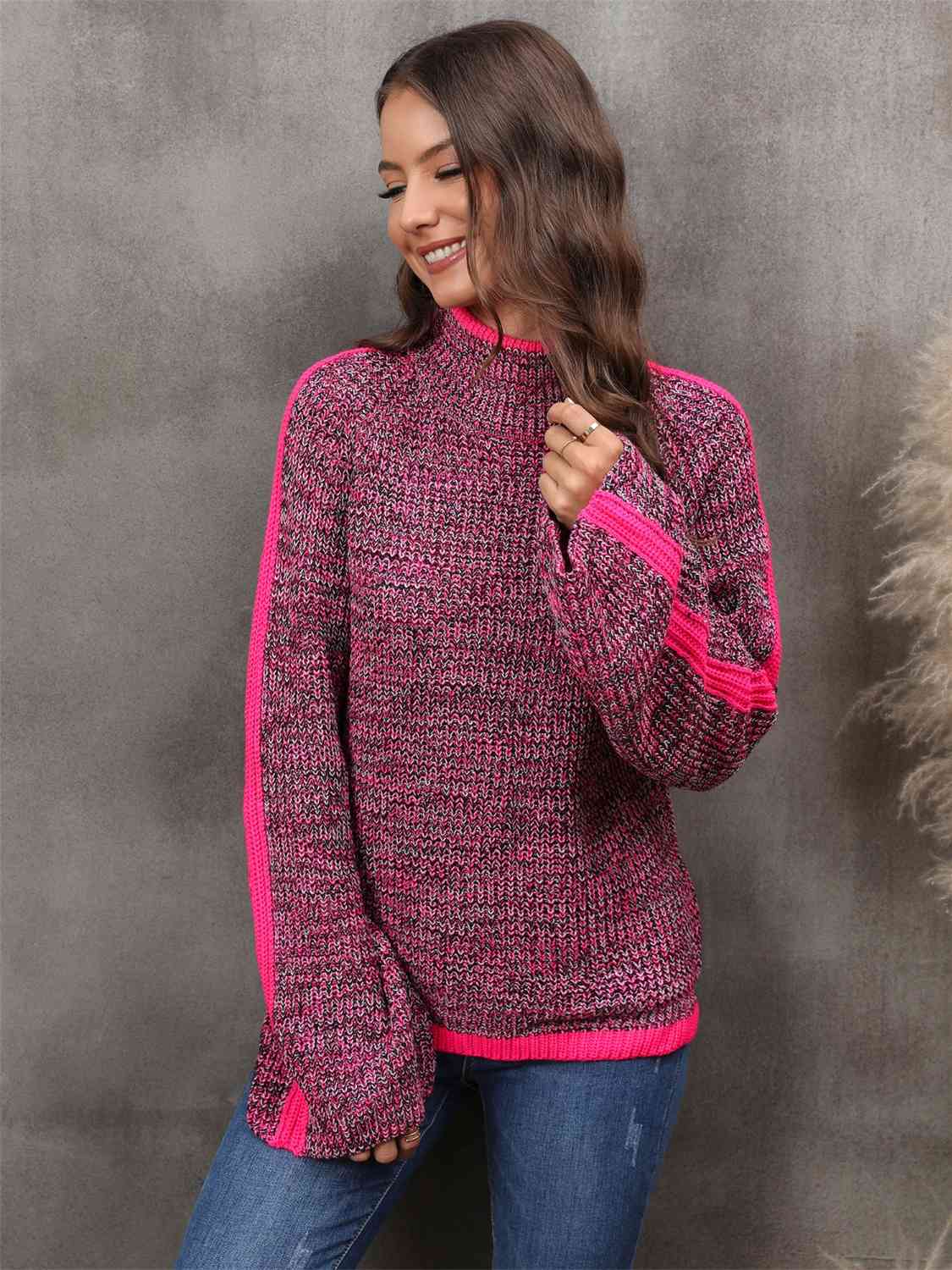 Heathered Turtleneck Long Sleeve Sweater BLUE ZONE PLANET