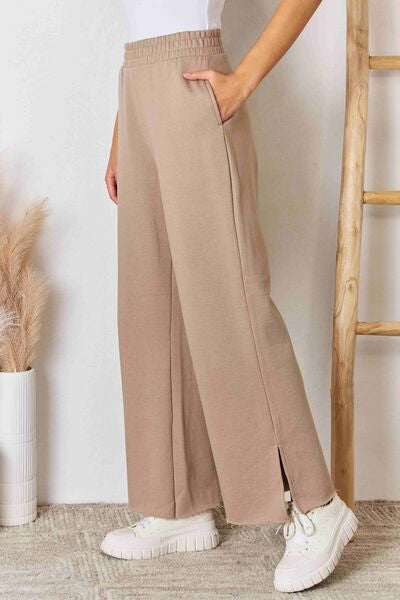 Blue Zone Planet | RISEN Wide Waistband Slit Wide Leg Pants BLUE ZONE PLANET