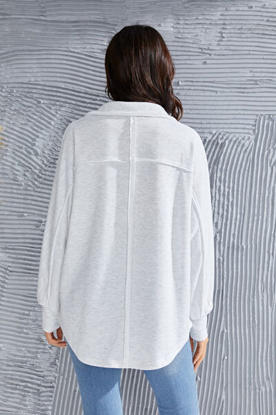 Exposed Seam Collared Neck Sweatshirt Trendsi