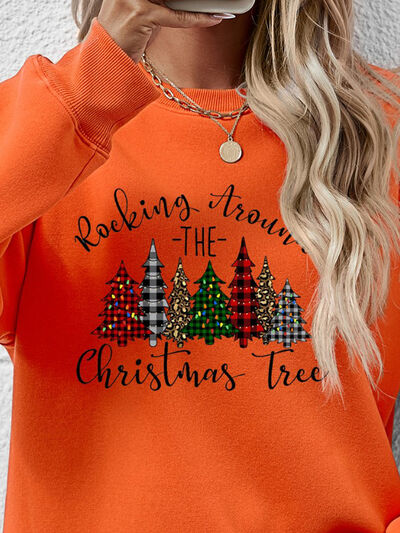 Blue Zone Planet | Christmas Tree Graphic Round Neck Sweatshirt BLUE ZONE PLANET
