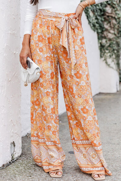 Blue Zone Planet | Floral Tie Front Wide Leg Pants BLUE ZONE PLANET
