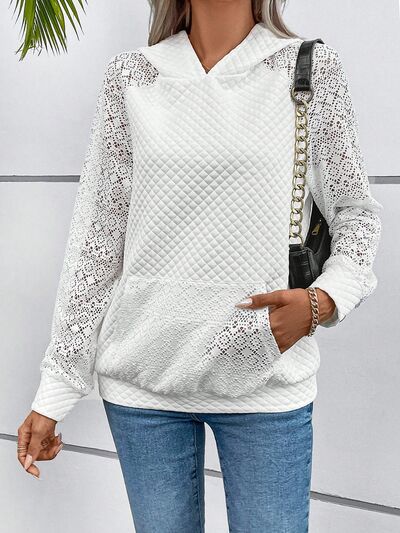 Blue Zone Planet | Lace Openwork Kangaroo Pocket Hoodie BLUE ZONE PLANET