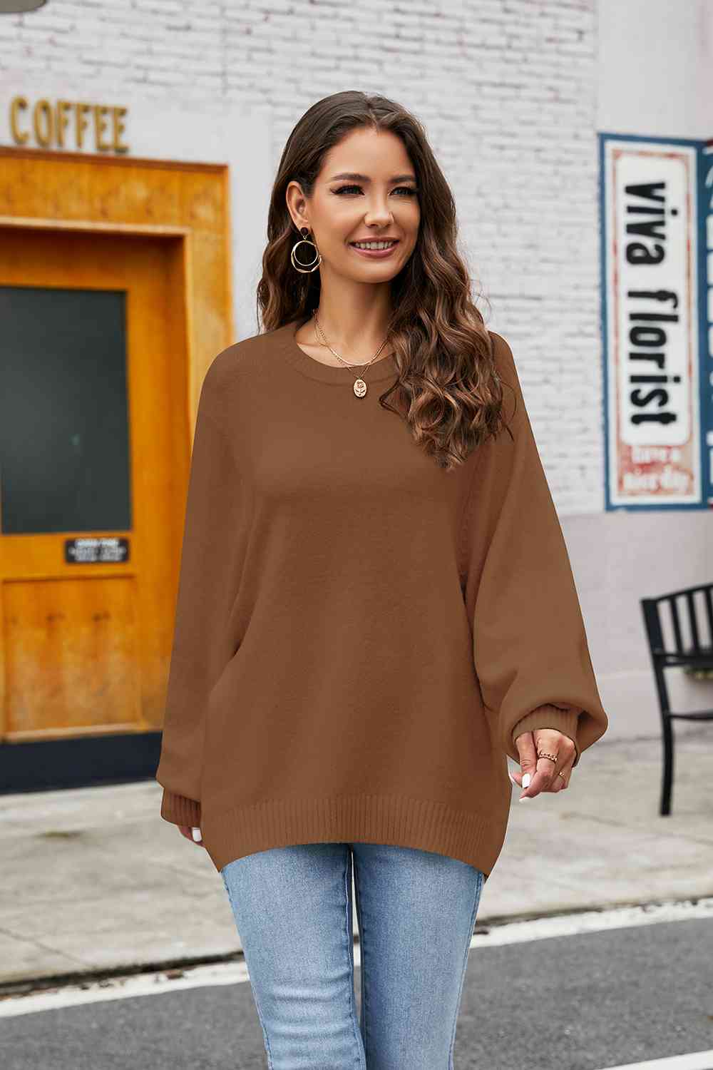 Round Neck Long Sleeve Sweater BLUE ZONE PLANET