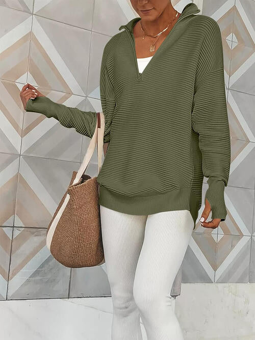 Half Zip Long Sleeve Knit Top BLUE ZONE PLANET