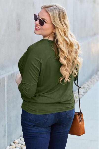 Blue Zone Planet | Basic Bae Full Size Round Neck Batwing Sleeve Blouse BLUE ZONE PLANET