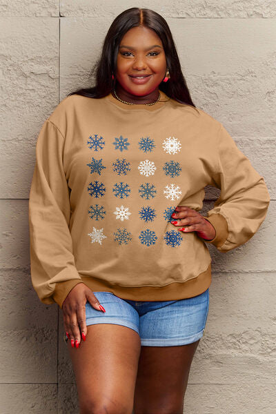 Blue Zone Planet | Simply Love Full Size Snowflakes Round Neck Sweatshirt BLUE ZONE PLANET