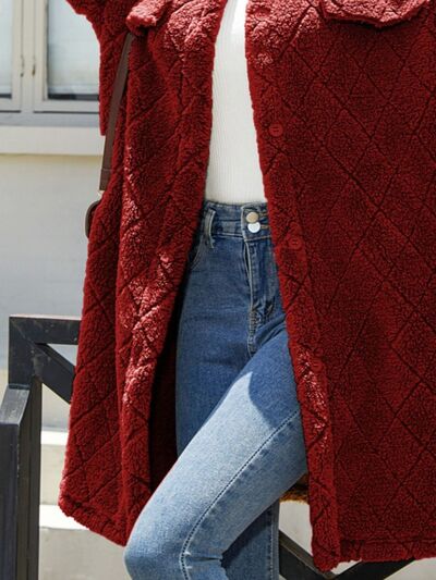 Blue Zone Planet | Texture Button Up Dropped Shoulder Coat BLUE ZONE PLANET