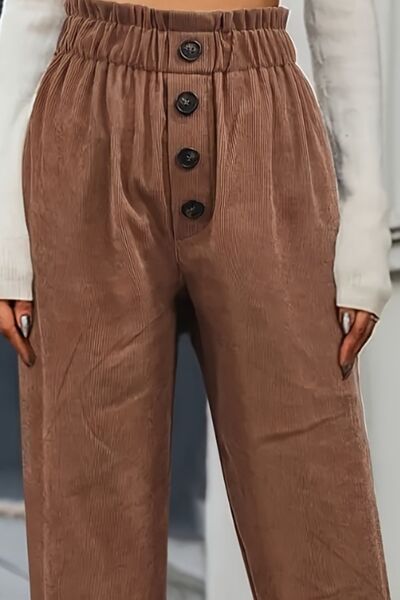Blue Zone Planet | Decorative Button High Waist Pants BLUE ZONE PLANET