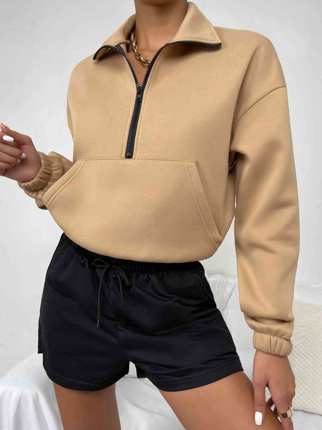 Blue Zone Planet | Half-Zip Dropped Shoulder Sweatshirt BLUE ZONE PLANET