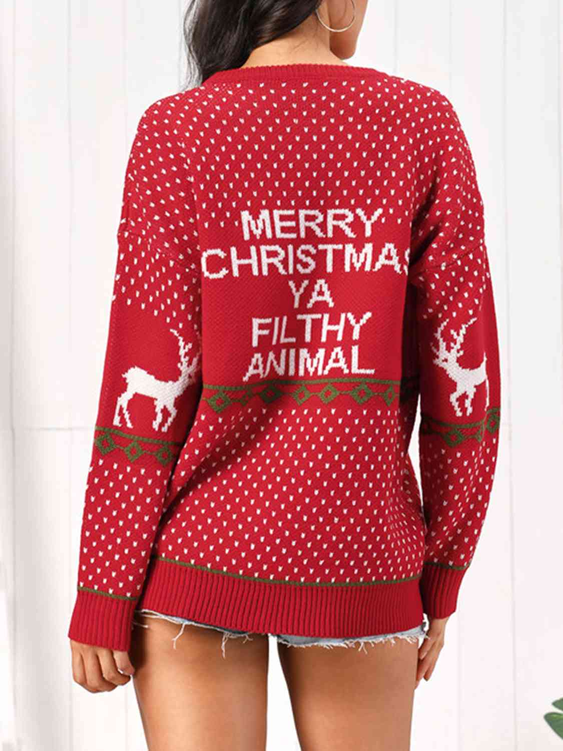 Christmas Element Round Neck Sweater BLUE ZONE PLANET