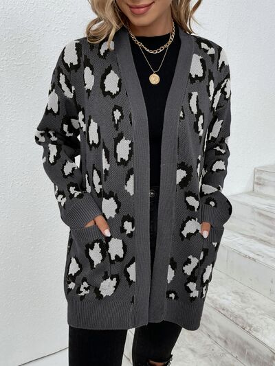 Blue Zone Planet | Leopard Open Front Dropped Shoulder Cardigan BLUE ZONE PLANET