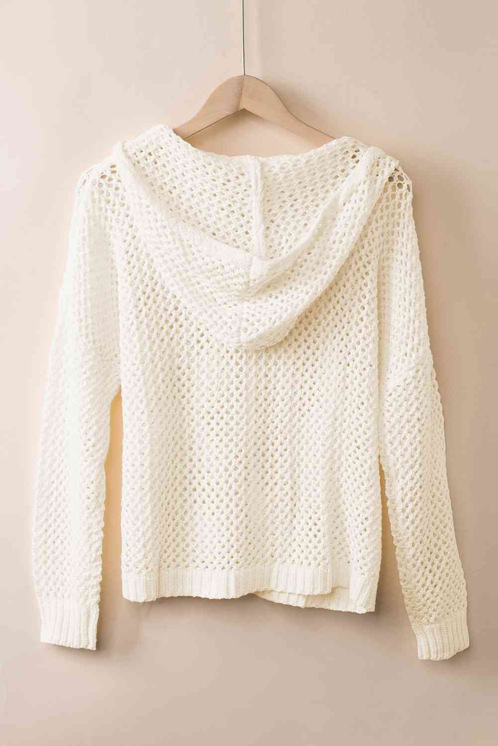 Blue Zone Planet | Openwork Lace-Up Hooded Sweater BLUE ZONE PLANET