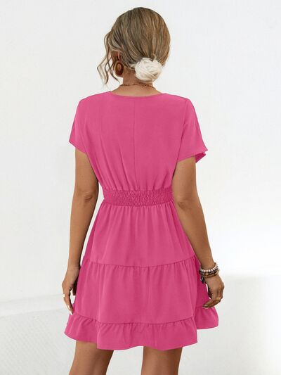 Blue Zone Planet | Ruffled Smocked V-Neck Tiered Dress BLUE ZONE PLANET