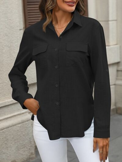 Blue Zone Planet | Button Up Pocketed Long Sleeve Shirt BLUE ZONE PLANET