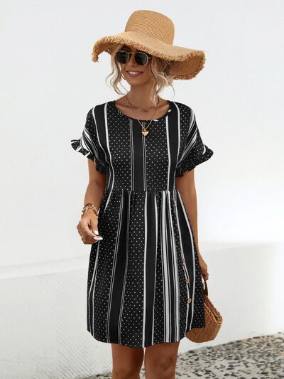Blue Zone Planet |  Striped Polka Dot Frill Short Sleeve Mini Dress BLUE ZONE PLANET