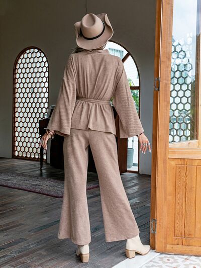 Blue Zone Planet | Dropped Shoulder Cardigan and Pants Set BLUE ZONE PLANET