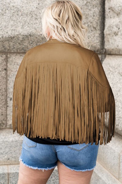 Plus Size Fringe Open Front Jacket Trendsi