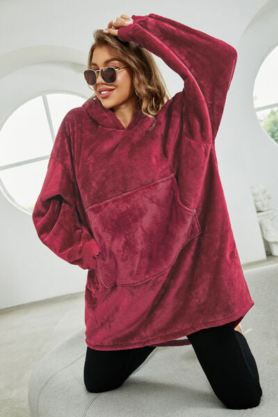 Kangaroo Pocket Dropped Shoulder Hoodie Trendsi