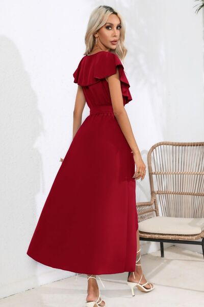 Blue Zone Planet | Ruffled Tied V-Neck Midi Dress BLUE ZONE PLANET
