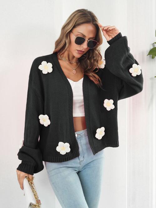 Floral Open Front Long Sleeve Cardigan BLUE ZONE PLANET