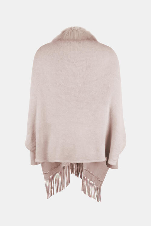 Fringe Open Front Long Sleeve Poncho BLUE ZONE PLANET