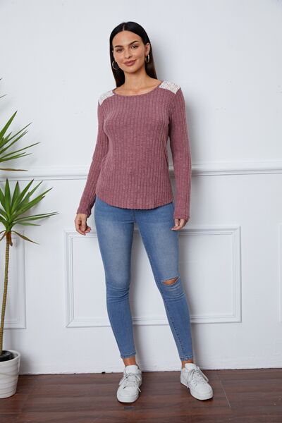 Blue Zone Planet | Lace Detail Long Sleeve T-Shirt BLUE ZONE PLANET