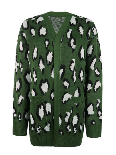 Blue Zone Planet | Leopard Open Front Dropped Shoulder Cardigan BLUE ZONE PLANET