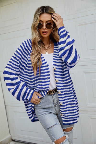 Blue Zone Planet | Striped Button Up Long Sleeve Cardigan BLUE ZONE PLANET