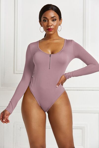 Blue Zone Planet | Half Zip Scoop Neck Long Sleeve Bodysuit BLUE ZONE PLANET