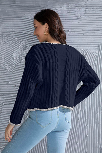 Blue Zone Planet | Graphic Cable-Knit Button Up Cardigan BLUE ZONE PLANET