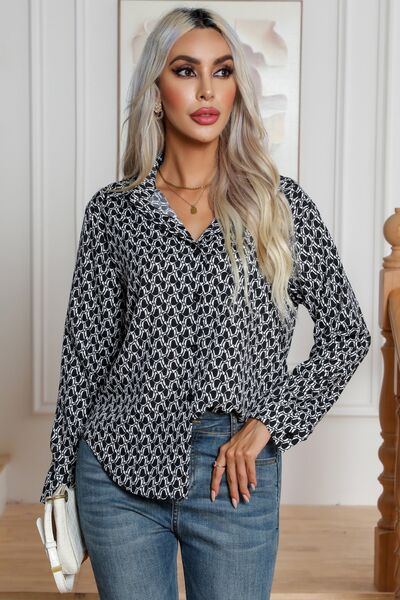 Printed Buttoned Long Sleeve Shirt BLUE ZONE PLANET