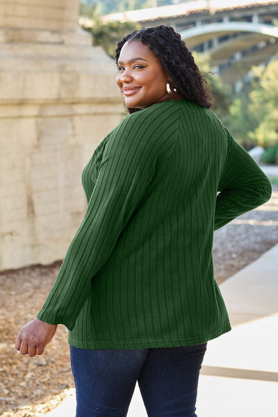 Basic Bae Full Size Ribbed Round Neck Long Sleeve Knit Top BLUE ZONE PLANET