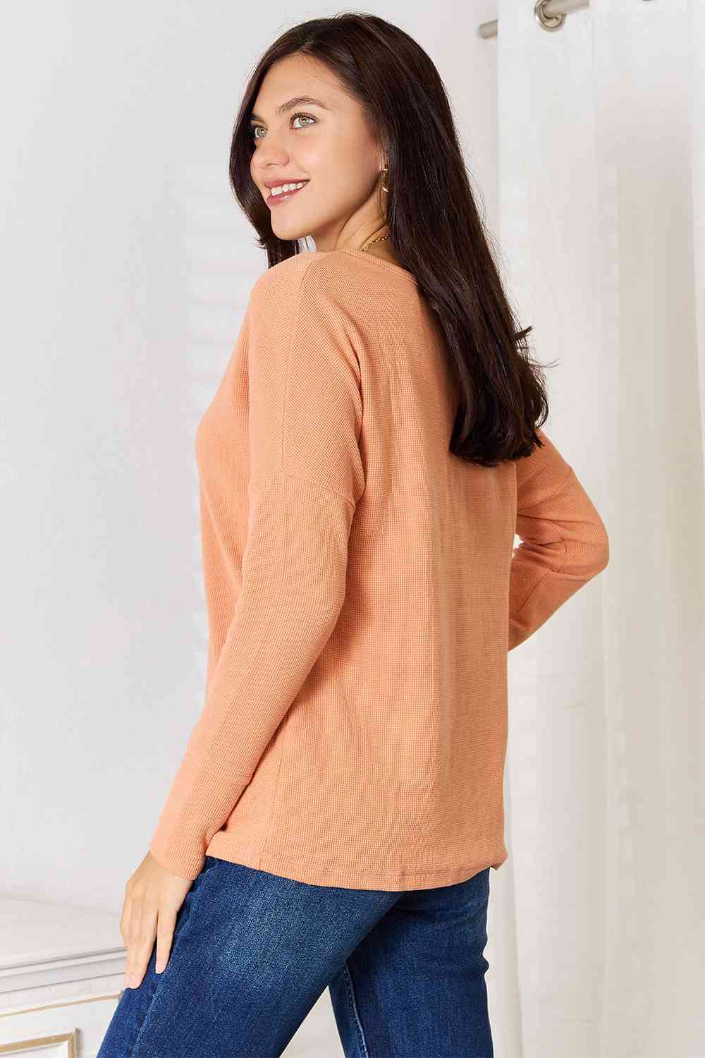 Basic Bae Half Button Long Sleeve Top BLUE ZONE PLANET