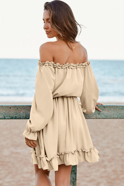Blue Zone Planet | Frill Off-Shoulder Flounce Sleeve Dress BLUE ZONE PLANET