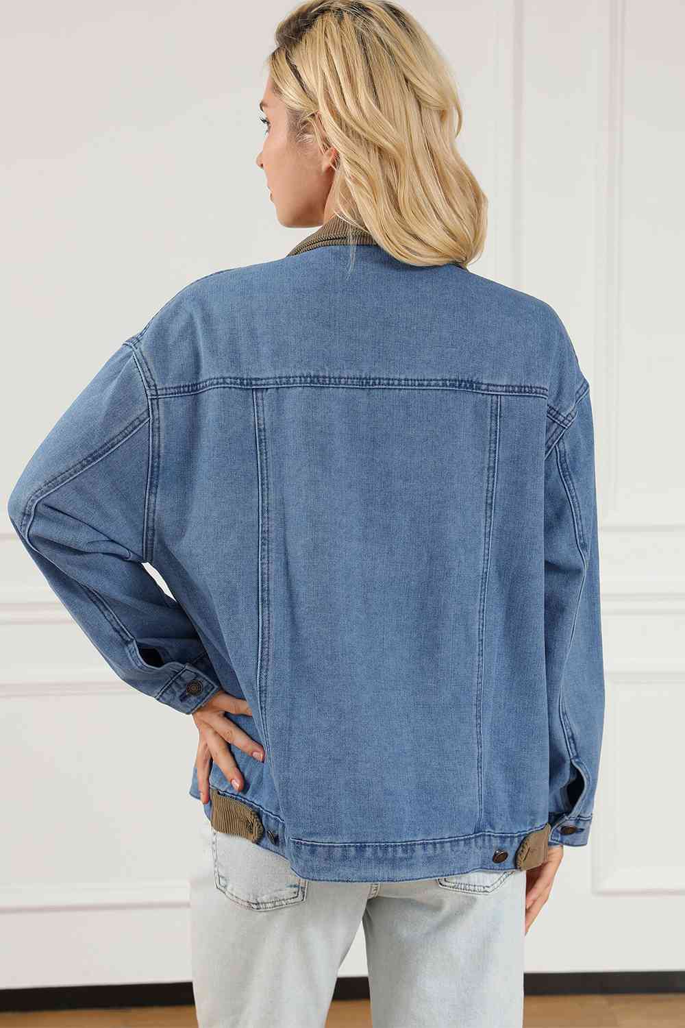 Collared Neck Button Front Denim Jacket BLUE ZONE PLANET