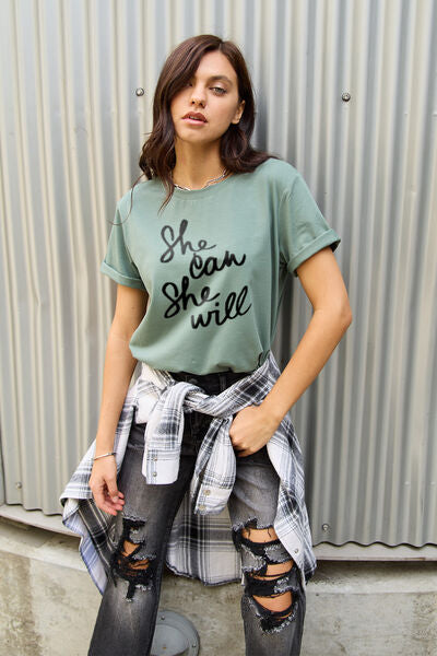 Blue Zone Planet | Simply Love Full Size SHE CAN SHE WILL Short Sleeve T-Shirt BLUE ZONE PLANET