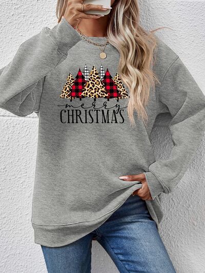 Blue Zone Planet | MERRY CHRISTMAS Round Neck Long Sleeve Sweatshirt BLUE ZONE PLANET