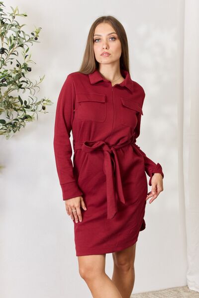 Culture Code Full Size Tie Front Half Zip Long Sleeve Shirt Dress BLUE ZONE PLANET