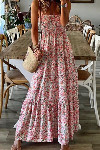 Smocked Floral Spaghetti Strap Dress BLUE ZONE PLANET