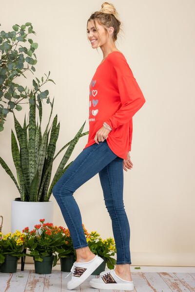 Blue Zone Planet | Celeste Full Size Heart Graphic Long Sleeve T-Shirt BLUE ZONE PLANET