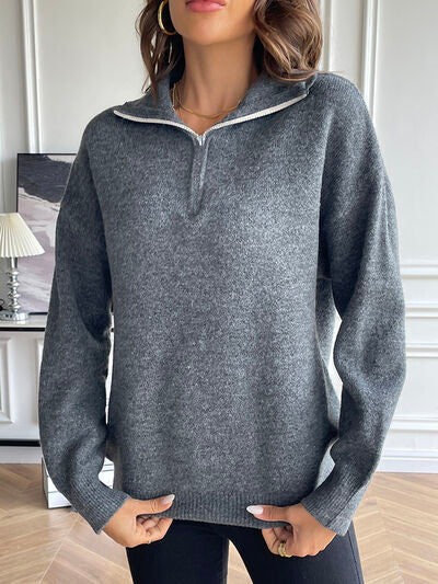 Blue Zone Planet | Half Zip Dropped Shoulder Sweater BLUE ZONE PLANET