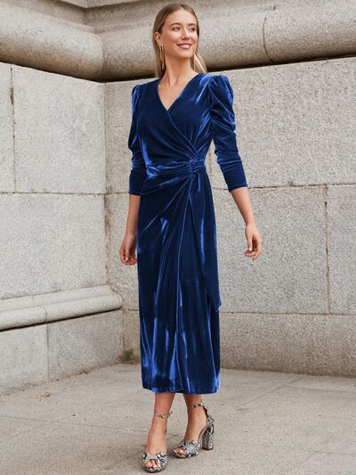 Blue Zone Planet | Surplice Puff Sleeve Midi Dress BLUE ZONE PLANET