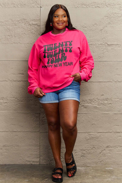 Blue Zone Planet | Simply Love Full Size TWENTY TWENTY FOUR HAPPY NEW YEAR Dropped Shoulder Sweatshirt BLUE ZONE PLANET