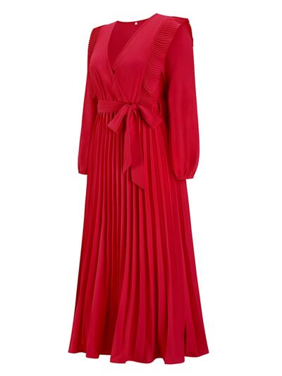 Blue Zone Planet | Pleated Surplice Tie Waist Maxi Dress BLUE ZONE PLANET