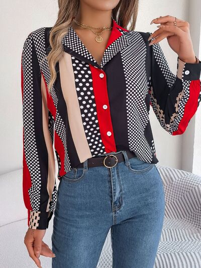 Blue Zone Planet | Polka Dot Contrast Long Sleeve Shirt BLUE ZONE PLANET