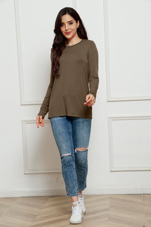 Basic Bae Full Size Round Neck Long Sleeve Top BLUE ZONE PLANET