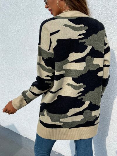 Blue Zone Planet | Camouflaged Dropped Shoulder Open Front Cardigan BLUE ZONE PLANET