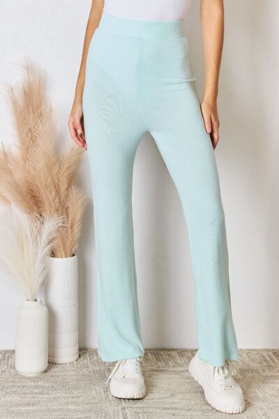 Blue Zone Planet | RISEN Full Size High Waist Ultra Soft Knit Flare Pants BLUE ZONE PLANET